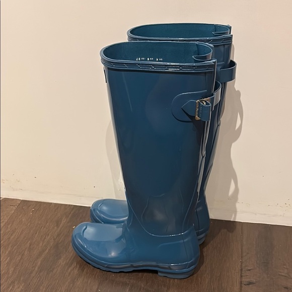 Hunter Women Blue Sparkling Shiny Gloss Rain Boots Size 6 - Picture 5 of 9